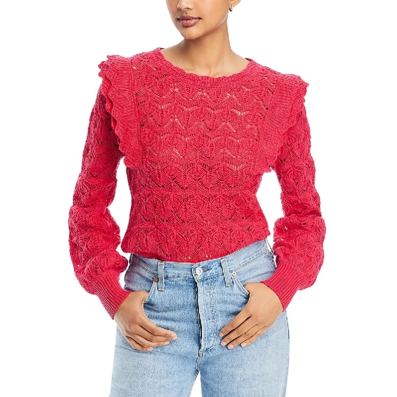 Single Thread Womens Ruffled Ribbed Trim Pullover Sweater