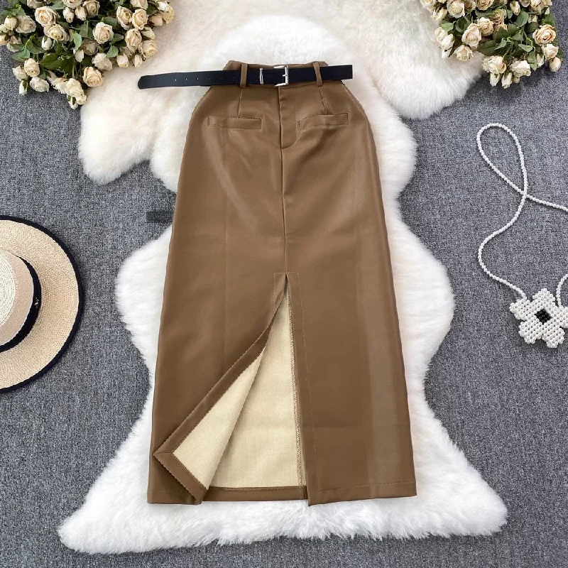 mid-length slit skirt      S4121