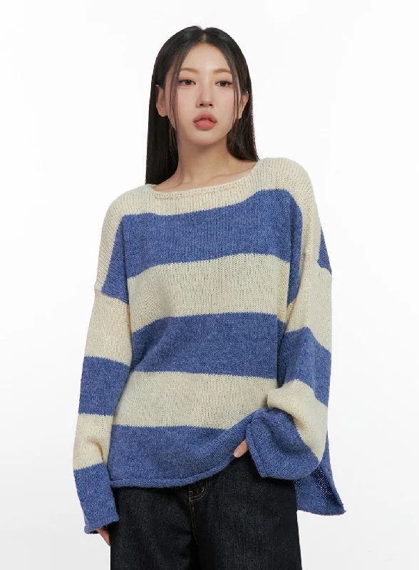 Oversize Stripe Wool Sweater IN415