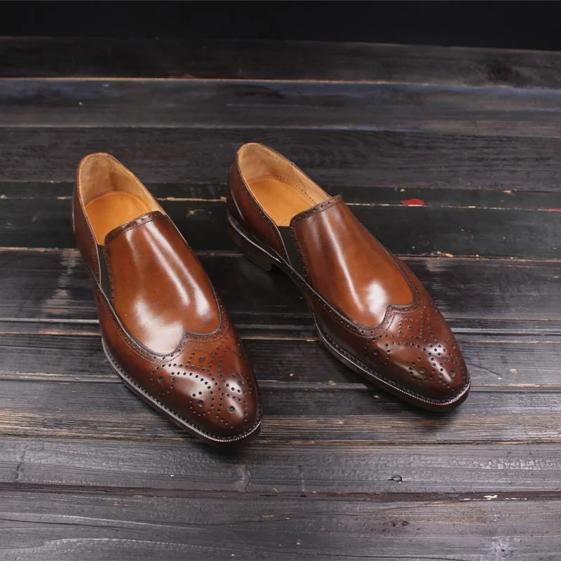 Men's Welted Calf Leather Slip On Outsole with Rubber Dress Shoes