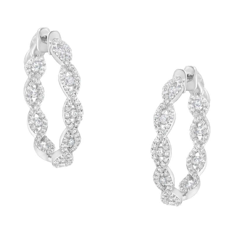 10K White Gold Diamond Hoop Earrings