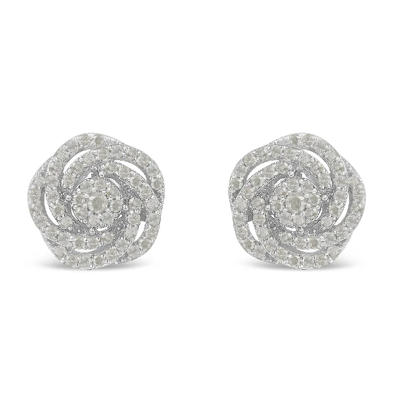 10k White Gold Rose-Cut Diamond Floral Cluster Earrings