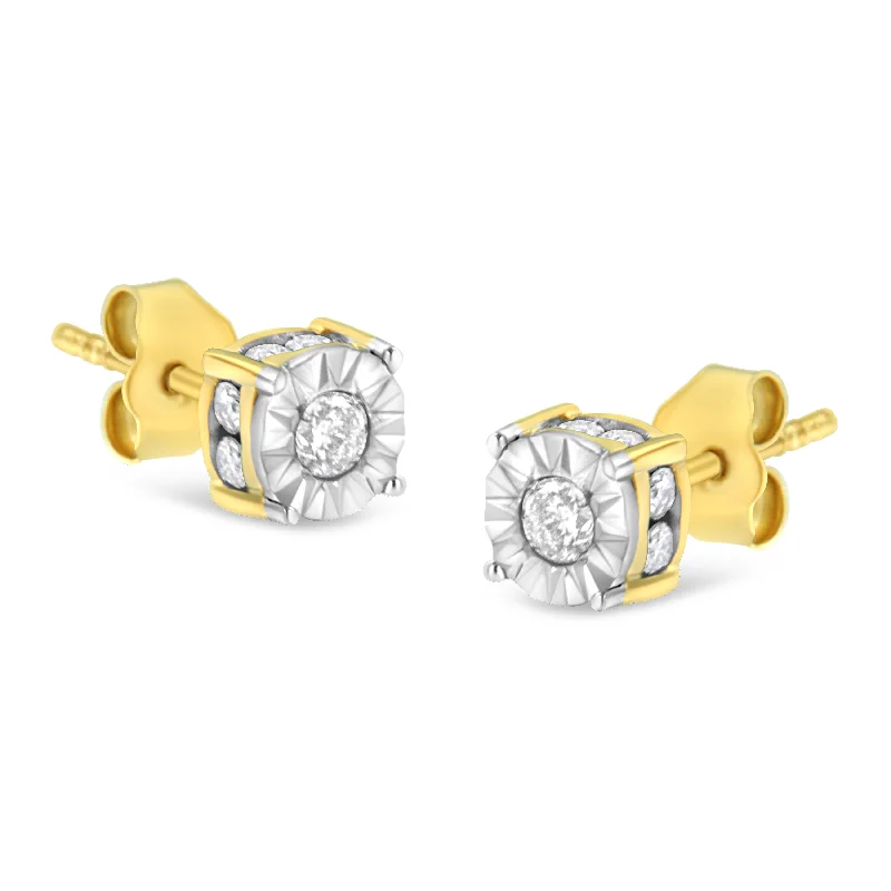 10K Yellow Gold Plated Sterling Silver 1/2 Cttw Miracle Set Diamond Stud Earring