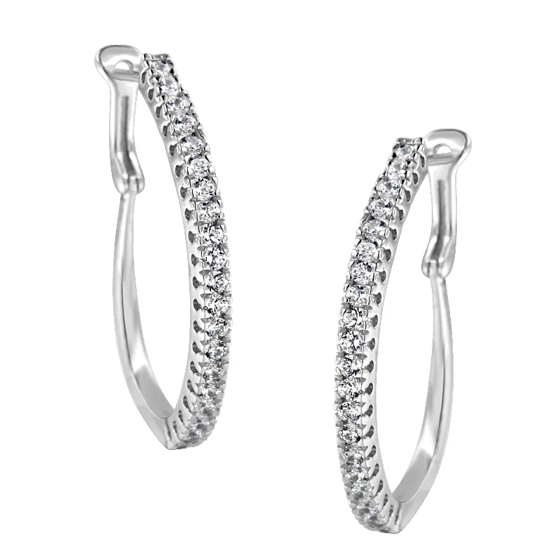 10KT White Gold 1 cttw Diamond Hoop Earrings