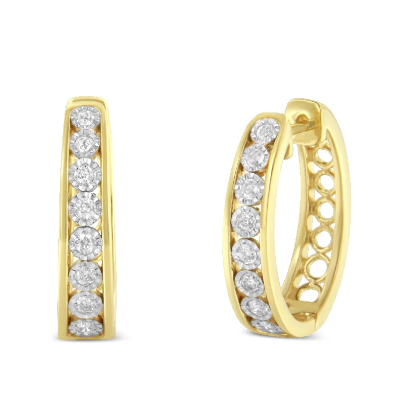 10KT Yellow and White Gold Diamond Hoop Earring