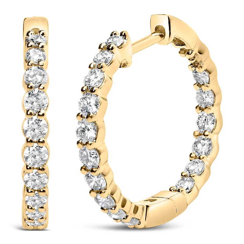 14K Gold Shared Prong Set Diamond Inside Out Hoop Earrings