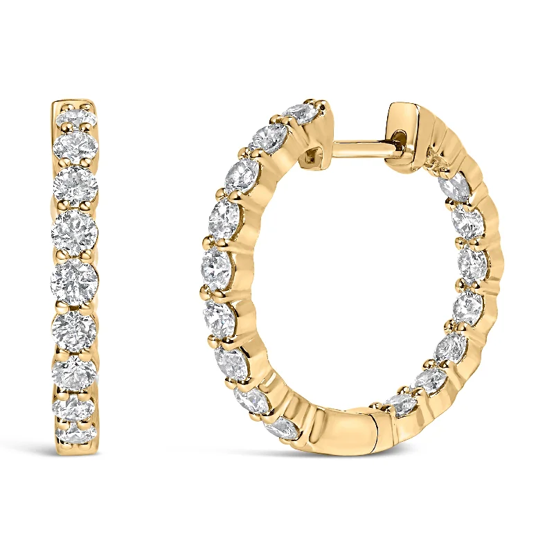 14K Gold Shared Prong Set Diamond Inside Out Hoop Earrings