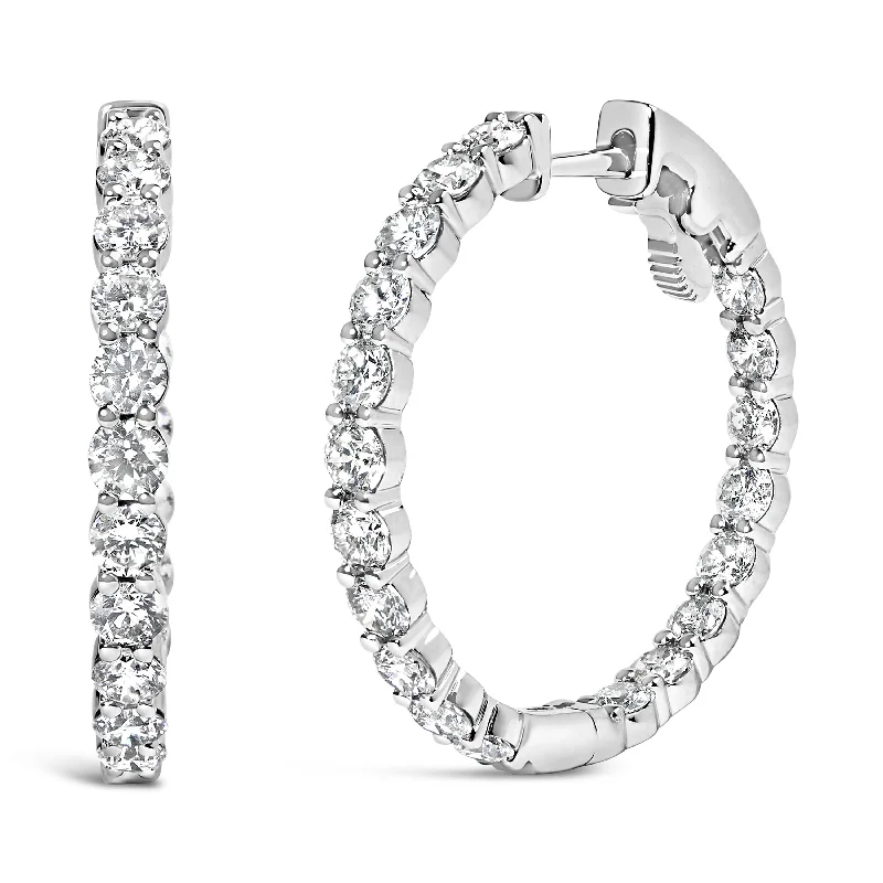 14K Gold Shared Prong Set Diamond Inside Out Hoop Earrings