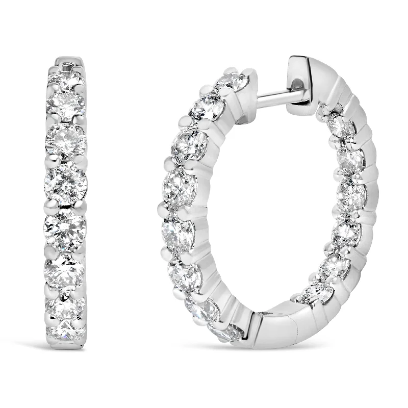 14K Gold Shared Prong Set Diamond Inside Out Hoop Earrings