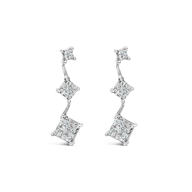 14K White Gold 1 cttw Princess Cut Diamond Earrings