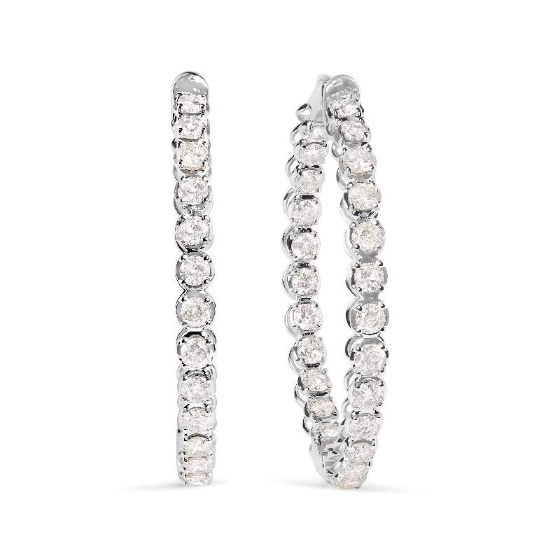 14K White Gold 7.0 Cttw Diamond 1-¾ Inside Out Hinged Leverback Hoop Earrings