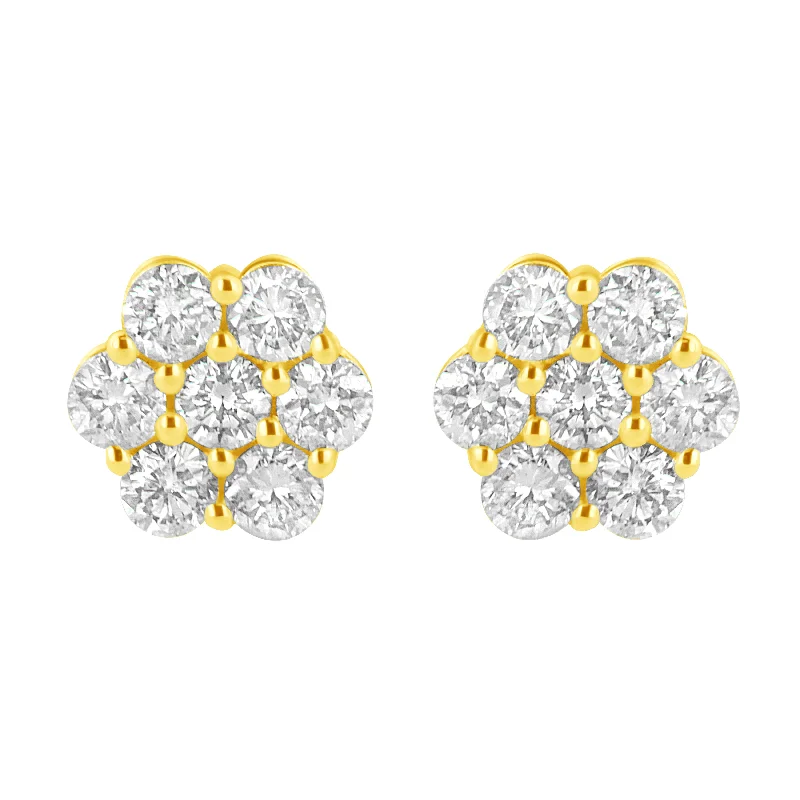 14K Yellow Gold 1.0 Cttw Diamond Flower Earring