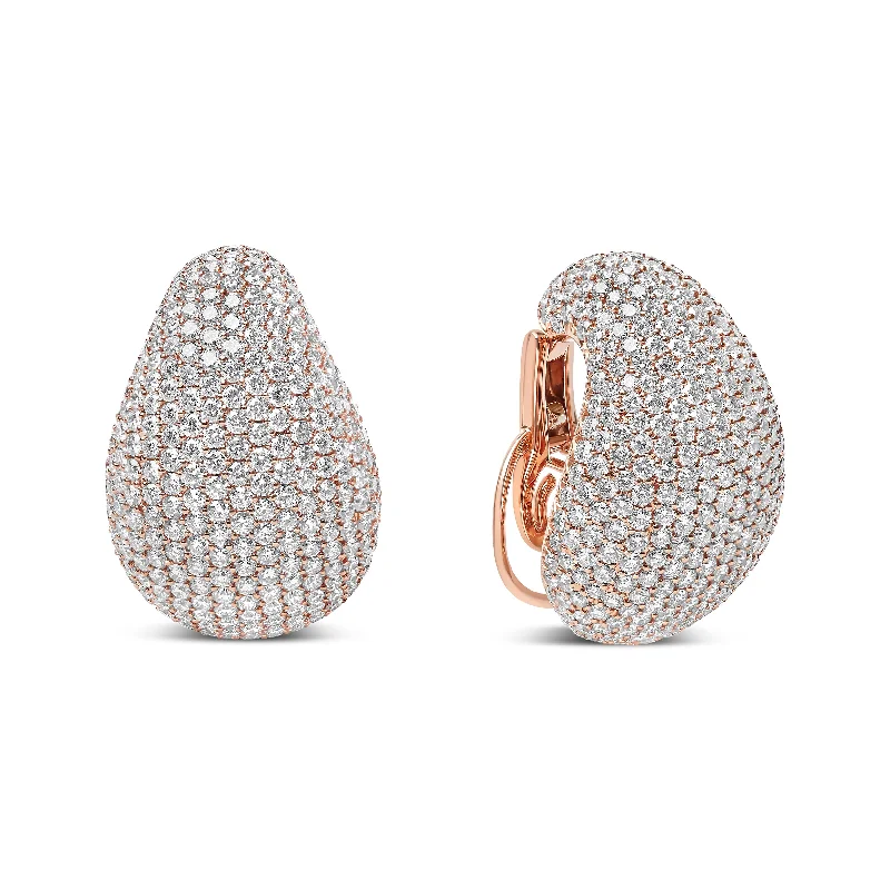 18K Rose Gold 13 1/5 Cttw Micro-Pave Diamond Sculptural Design Statement Omega Back Earrings