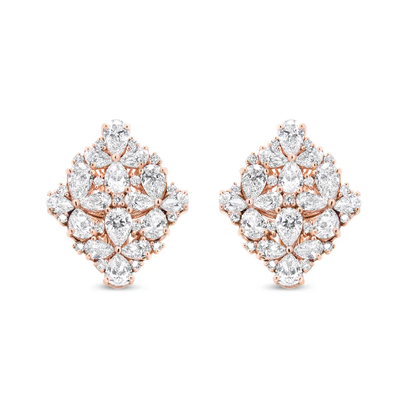 18K Rose Gold 8 1/3 Cttw Pear and Round Diamond Floral Cluster Omega Earrings