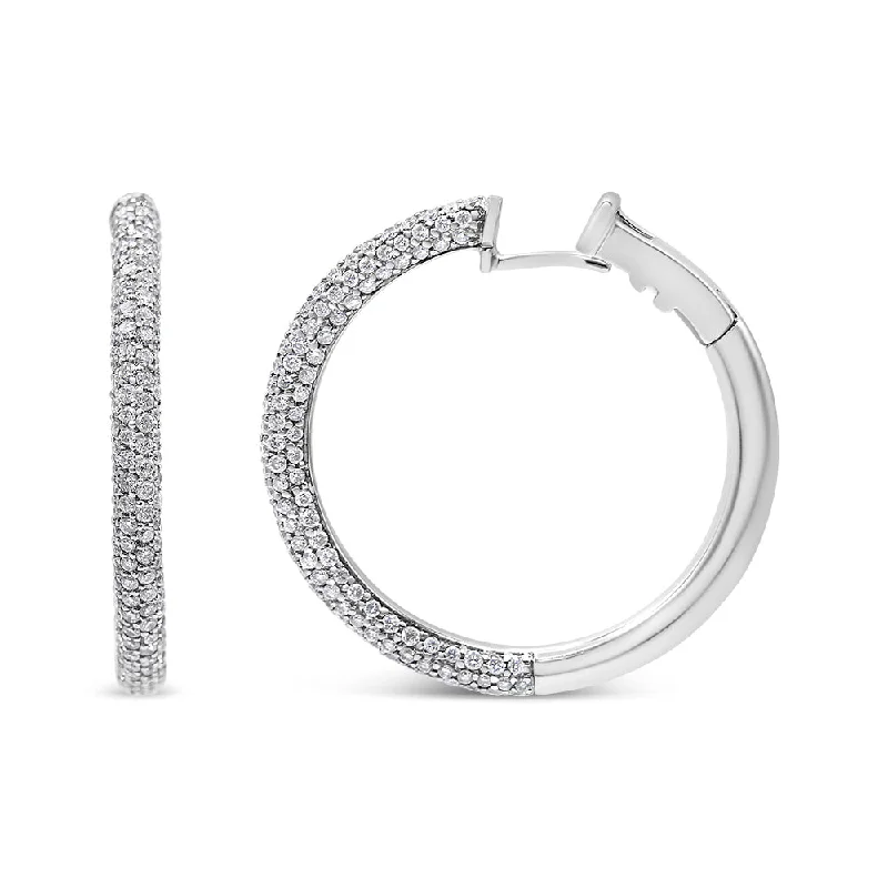 18K White Gold 2 1/3 Cttw Pave Set Diamond Semi Eternity Leverback Hoop Earrings