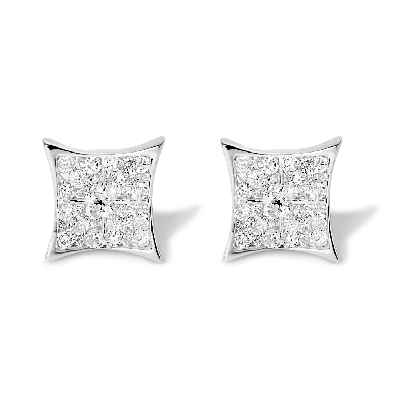 .925 Sterling Silver 3/4 Cttw Diamond Composite Curved Square Stud Earring