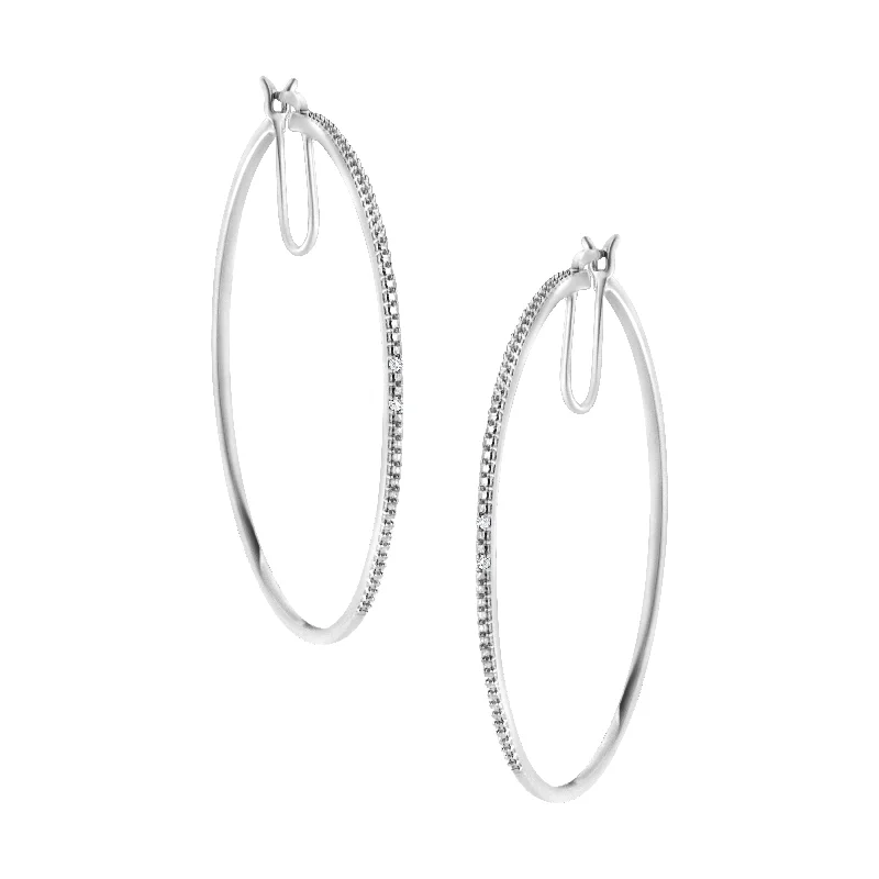 .925 Sterling Silver Diamond Accent Medium Sized Hoops Earrings