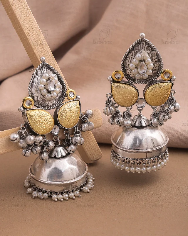 Arunya Two Tone Jhumki Earrings - wxo