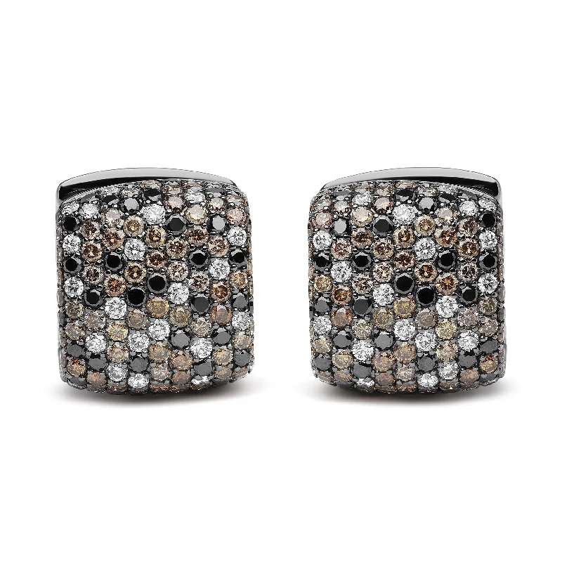 Black Rhodium Plated 18K White Gold 12 5/8 Cttw Multi Color Diamond Square Domed Huggie Hoop Earrings