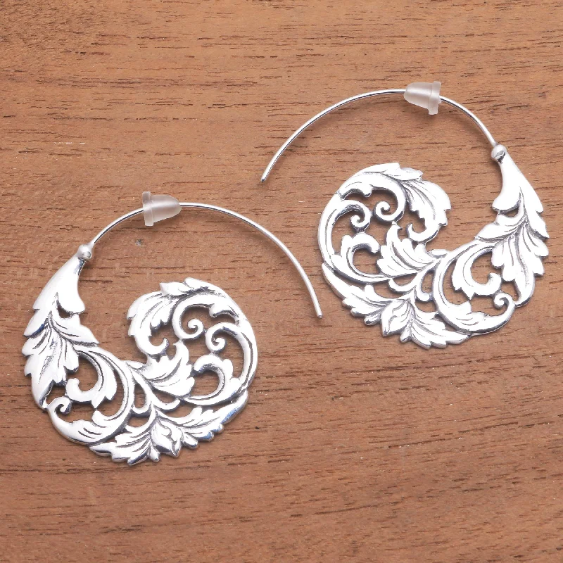 Garden Waves Sterling Silver Vine Half-Hoop Earrings from Bali