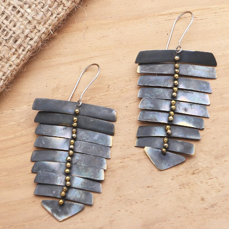 Graduated Bars Balinese Brass Dangle Earrings on Stainless Steel Hooks