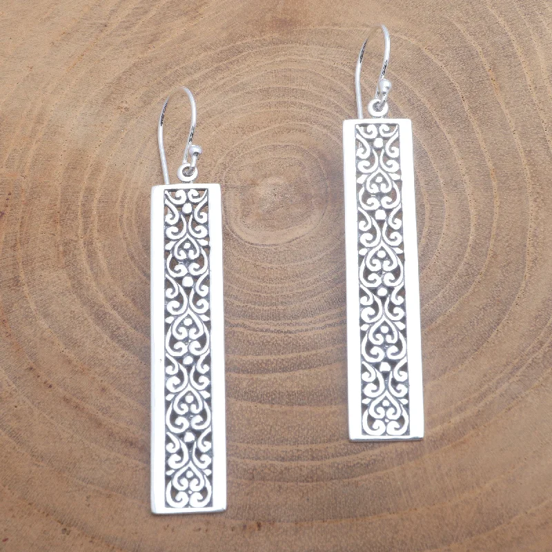 Heirloom Rectangles Rectangular Patterned Sterling Silver Dangle Earrings