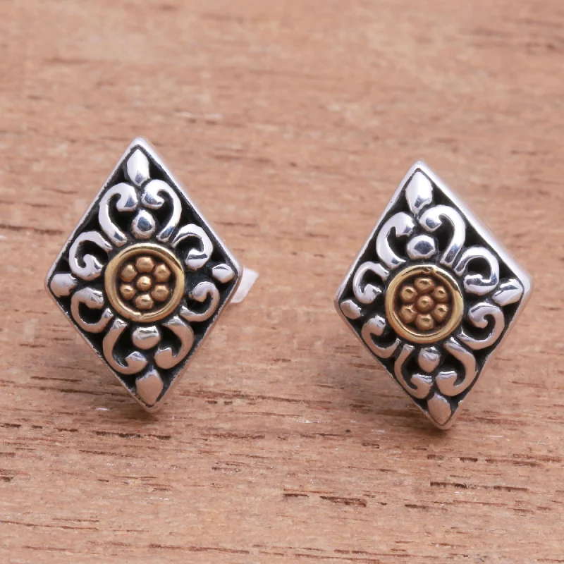 Kite Bouquet Kite-Shaped Gold Accented Sterling Silver Button Earrings