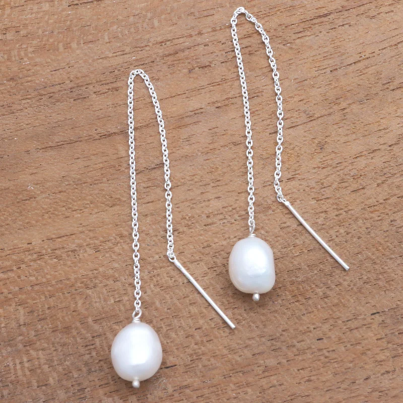 Lantern Light Cultured Pearl Threader Earrings Crafted in Bali