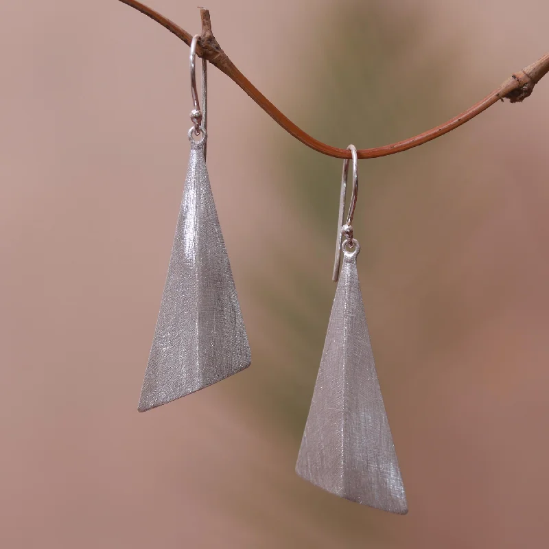 Modern Pyramids Sterling Silver Pyramid Dangle Earrings from Bali