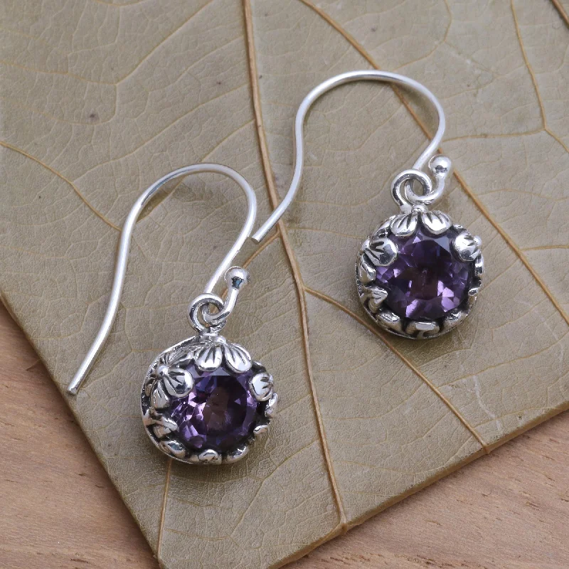 Petite Frangipani Flowers Petite Amethyst Floral Earrings in Sterling Silver