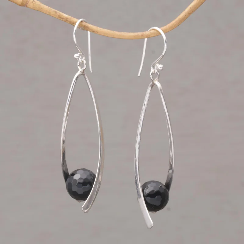 Stellar Cradles Onyx and Sterling Silver Dangle Earrings from Bali