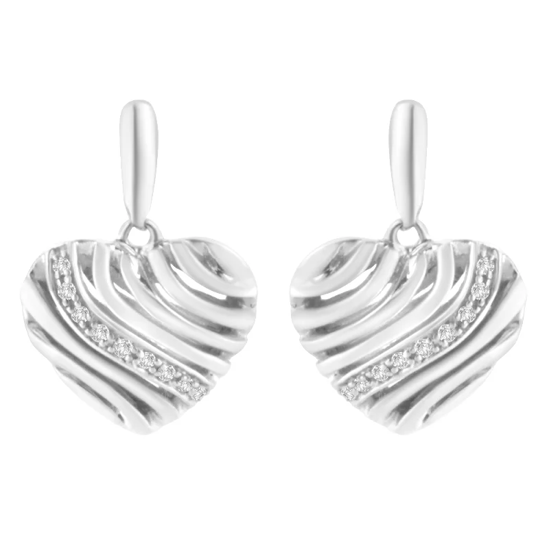 Sterling Silver Heart Diamond Accent Puff Earrings