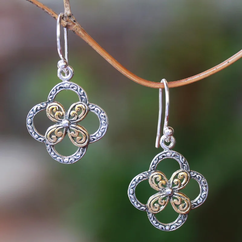 Summery Petals Floral Gold Accented Sterling Silver Dangle Earrings