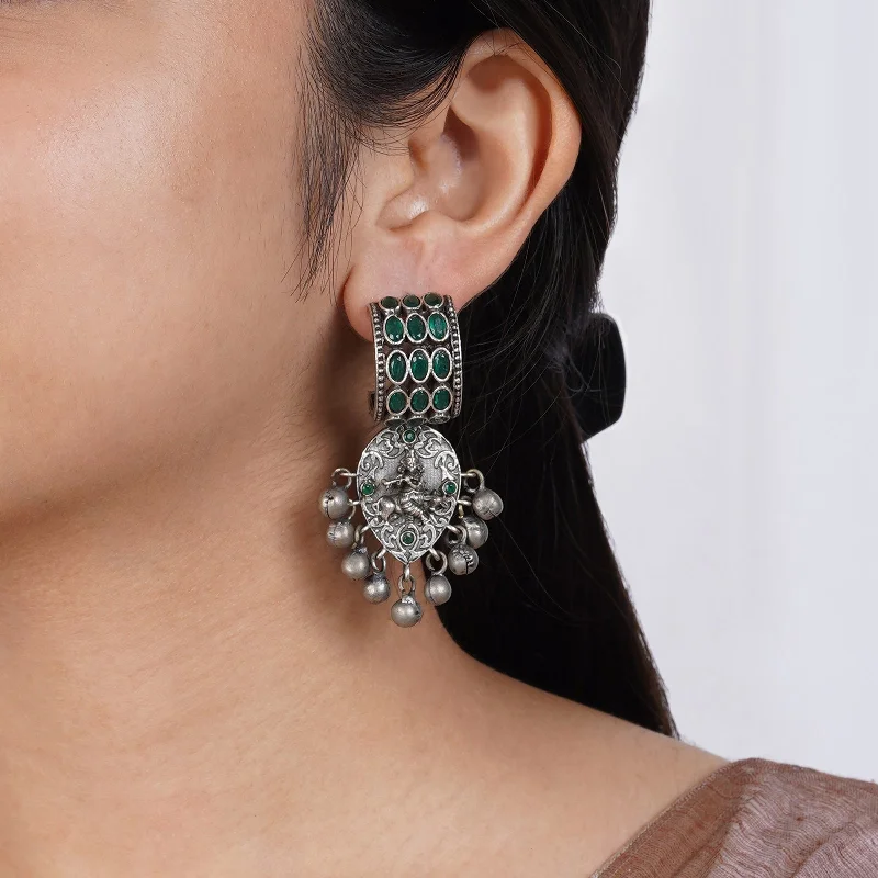 Teejh Ainaaz Silver Oxidised Stone Earring