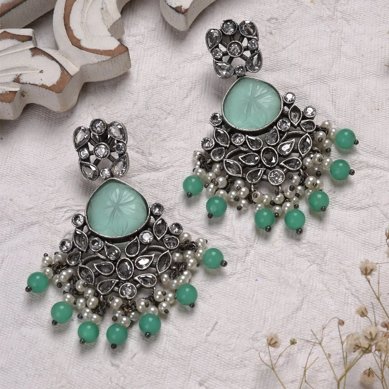 Teejh Anaika Silver Oxidised Turquoise Stone Earrings