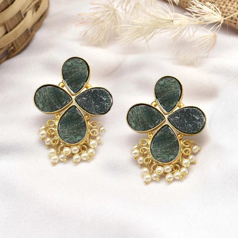 Teejh Arisha Green Stone and Pearl Earring