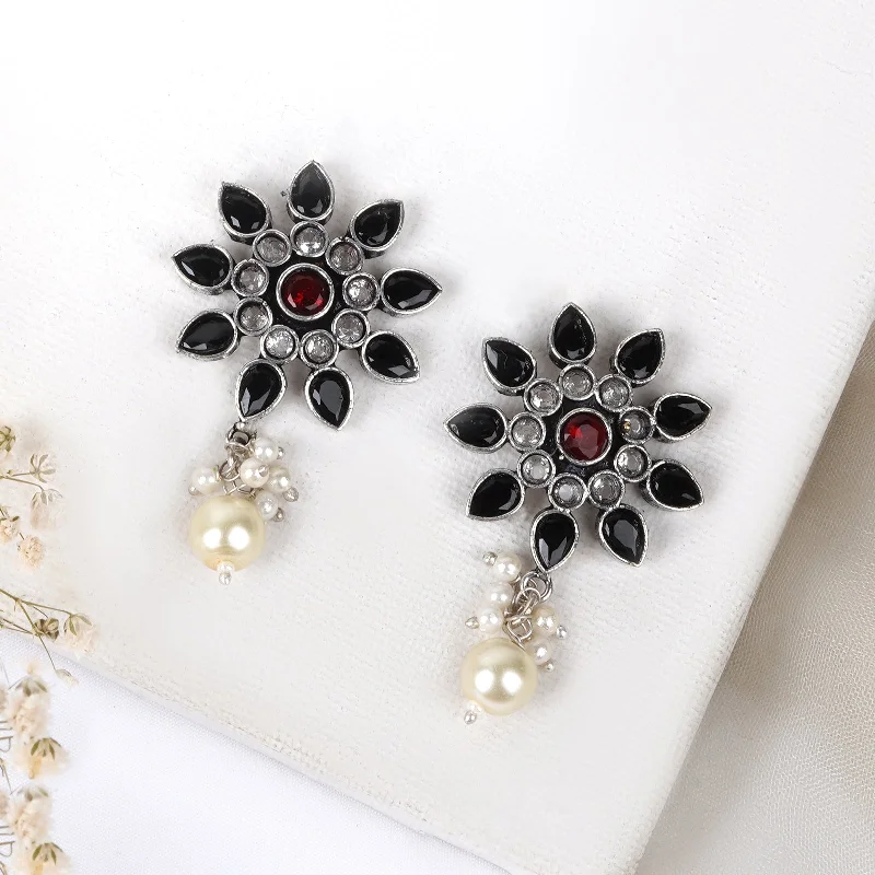 Teejh Eesha Black and Maroon Silver Oxidised Earring