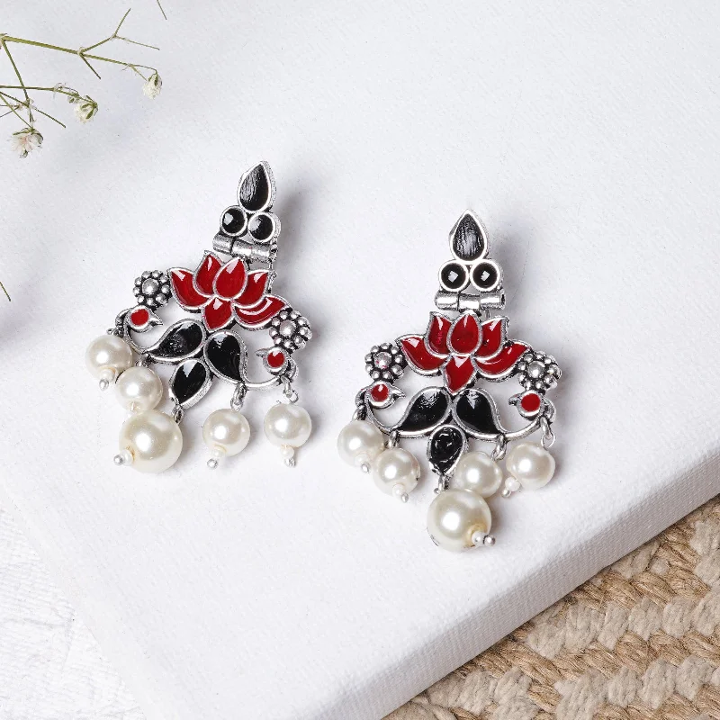 Teejh Gurima Red and Black Silver Oxidised Earring