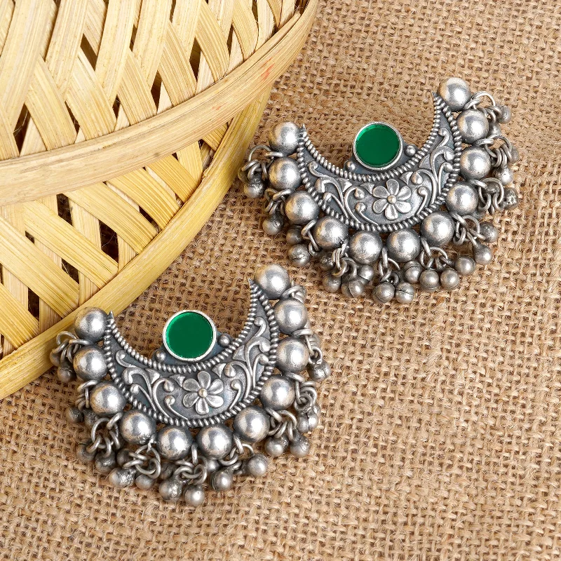 Teejh Harini Dark Green Silver Oxidised Earrings