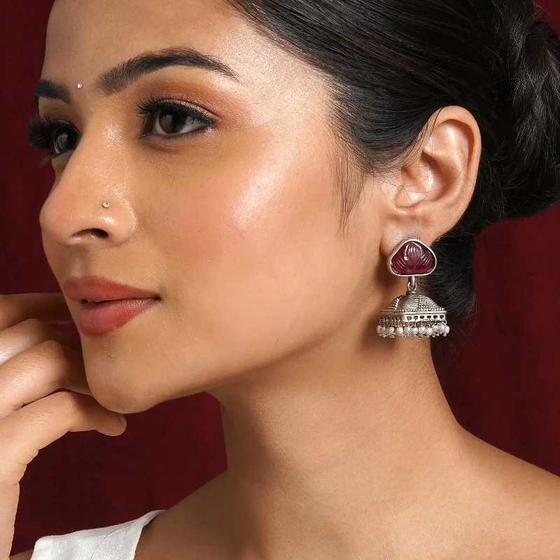 Teejh Jijabai Silver Oxidised Ruby Earring