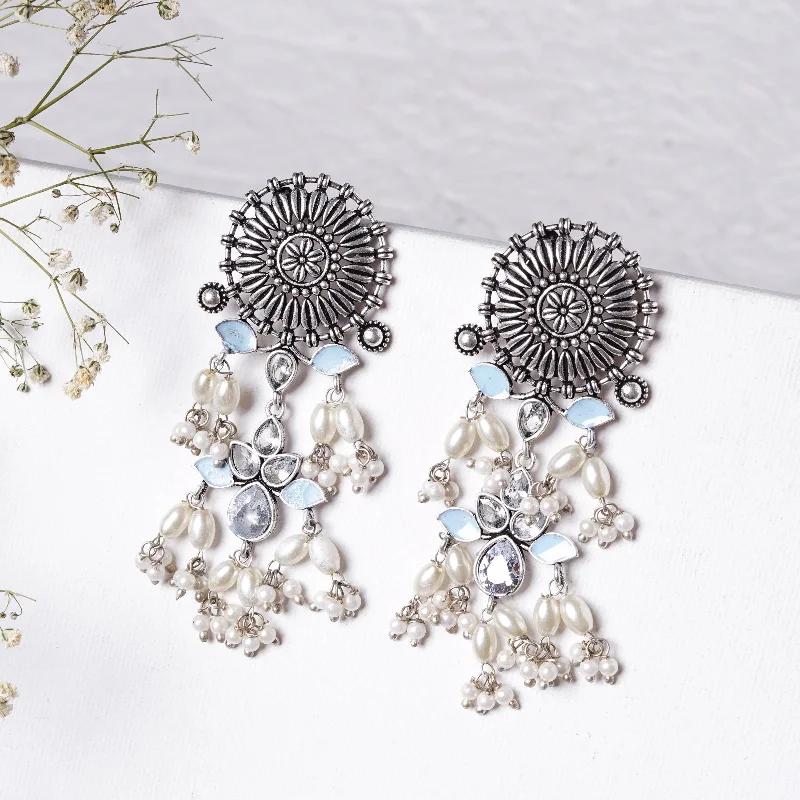 Teejh Jeevika Light Blue Silver Oxidised Earrings