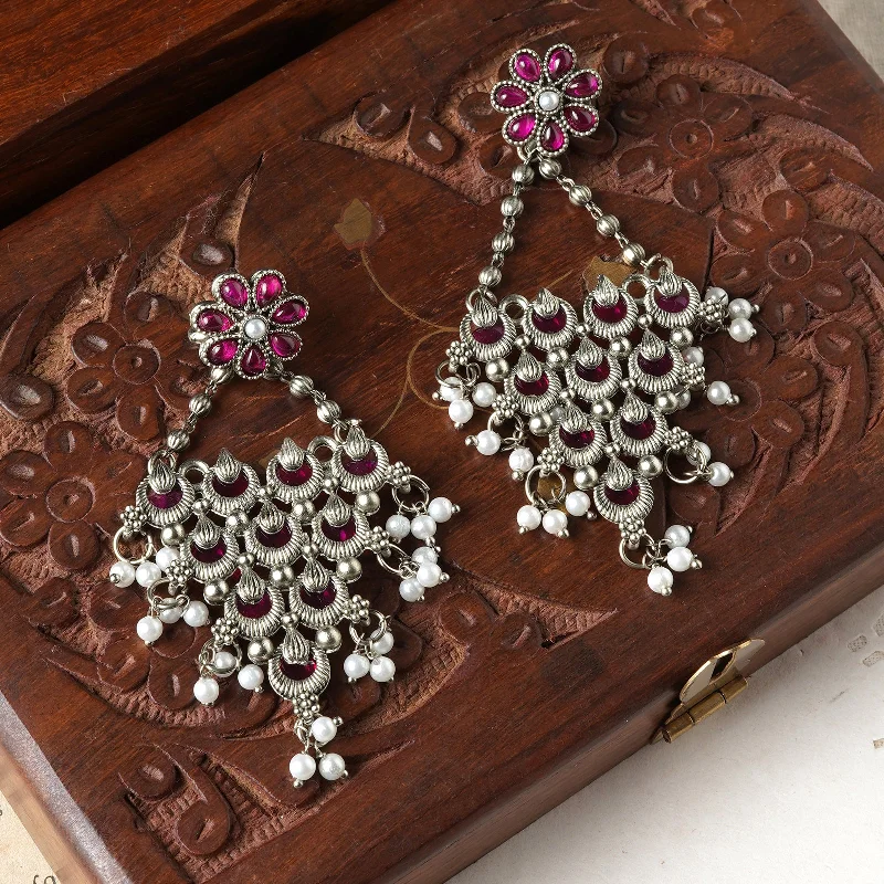 Teejh Karthika Silver Oxidised Ruby Earring