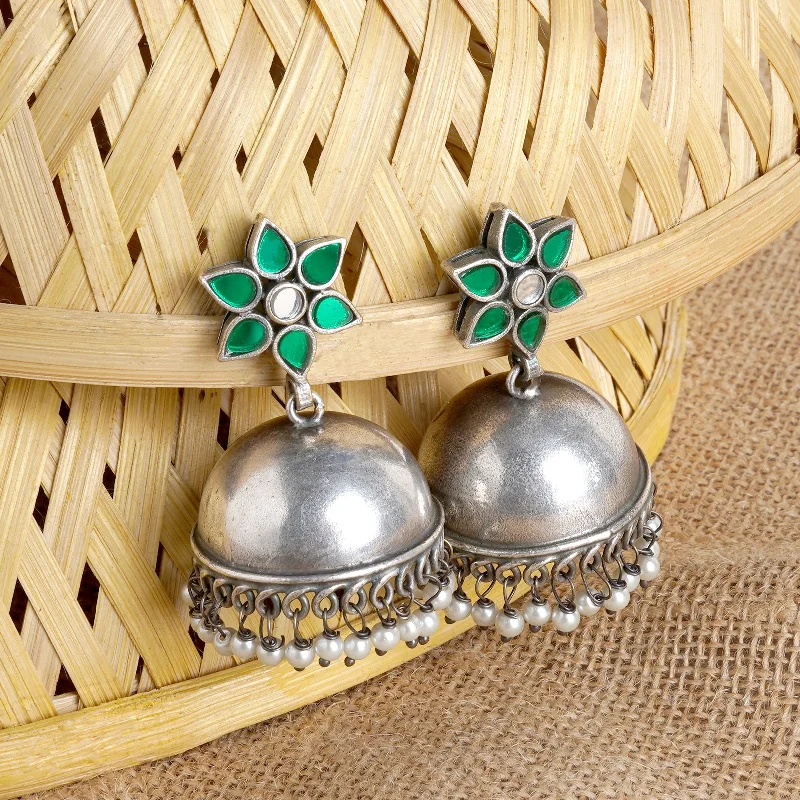 Teejh Maanika Dark Green Silver Oxidised Earrings