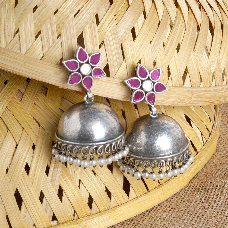 Teejh Maanika Maroon Silver Oxidised Earrings