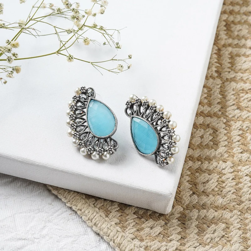 Teejh Mahir Blue Silver Oxidised Earrings