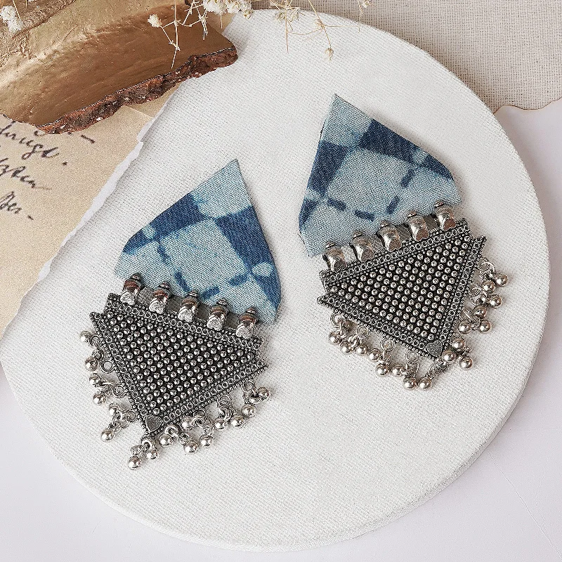 Teejh Nandini Blue Fabric and Silver Earring