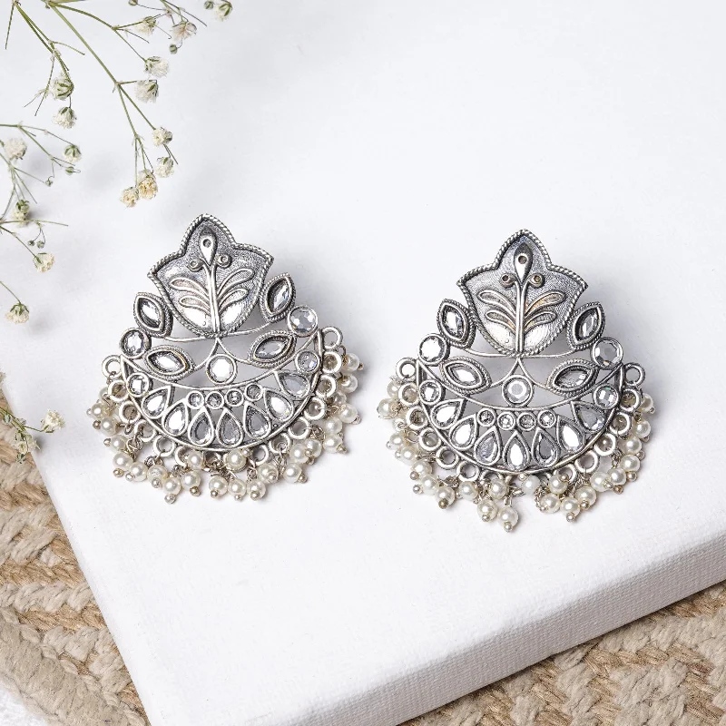 Teejh Nimrat White Stone Silver Oxidised Earrings