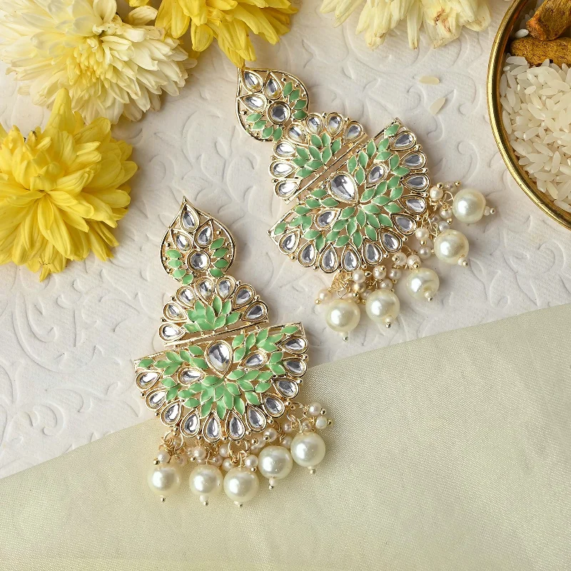 Teejh Nityashri Mint Gold Enamel Earrings