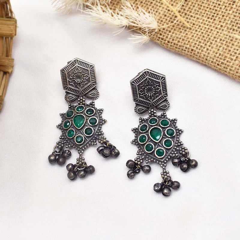 Teejh Prisha Green Silver Oxidised Earrings