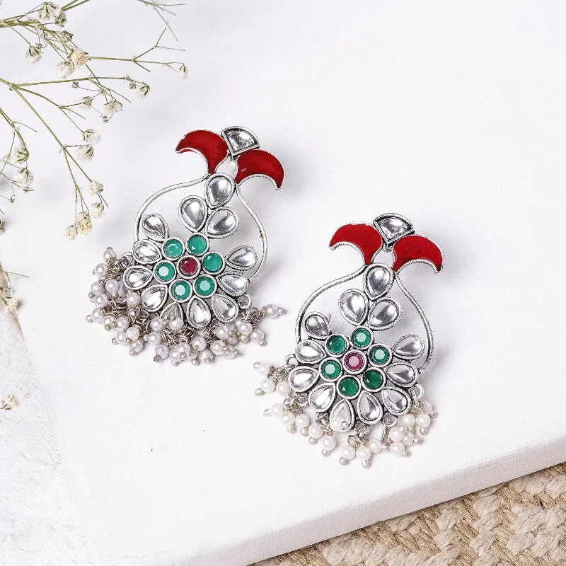 Teejh Roopangi Red and Green Silver Oxidised Earring